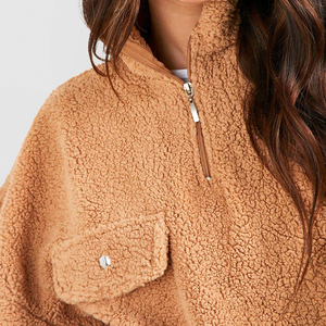 Wholesale Women's 1/4 Zip Long Sleeve Polyester Cotton Hoodie Oversized Stand Polar Fleece Pullover Embroidered Logo Unisex - Product Image 2