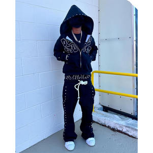 Conjunto de Sudadera con Capucha y Pantalones Deportivos de Invierno, Fabricante Personalizado OEM, Pantalones Holgados de Doble Cintura, Traje Deportivo con Cremallera, 100% Algodón - Product Image 5