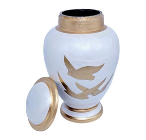 โกศโลหะทองเหลืองทำจากอะลูมิเนียมโบราณโกศใส่เถ้ากระดูกวัสดุงานหัตถกรรมอินเดีย - Product Image 1