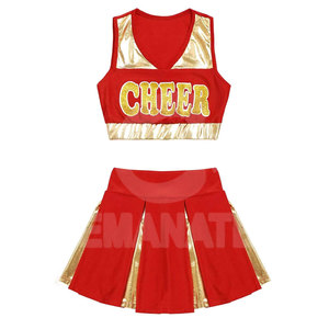 Créez votre propre logo imprimé sur des ensembles jupe et haut deux pièces en tissu spandex/polyester, couleur personnalisée, uniformes de cheerleading - Product Image 6