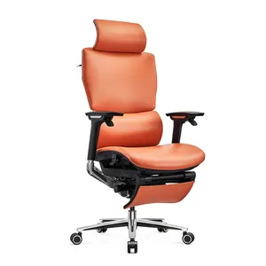 Pemasok pabrik Foshan kursi kantor kulit asli punggung tinggi kursi komputer eksekutif oranye ergonomis untuk rumah
