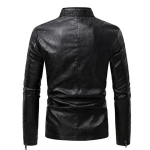 Veste d'hiver pour homme en cuir véritable imperméable coupe-vent en tissu de laine fourrure col montant décontracté uni veste de moto chaude en daim - Product Image 2