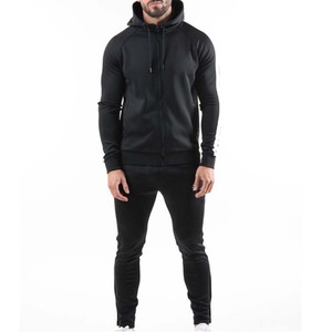 Survêtement à capuche noir pour homme, personnalisé, avec fermeture éclair intégrale, poches latérales, coupe sportive, longueur standard, vêtements d'hiver - Product Image 1