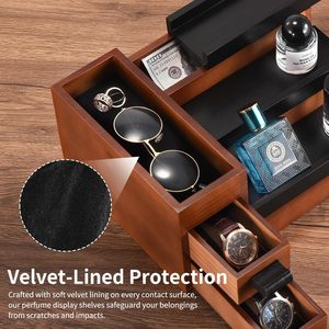 Organizzatore per Profumi da <span class=keywords><strong>Uomo</strong></span> a 3 Livelli con Cassetti Rivestiti in Velluto e Scomparto Nascosto in Finitura Noce Nero - Product Image 4