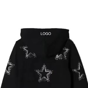 เสื้อฮู้ดดี้ผู้ชายผ้าเฟรนช์เทอร์รี่หนานุ่ม ตกแต่งด้วยคริสตัลสไตล์สตรีทแวร์ สำหรับฤดูหนาว รับทำโลโก้ตามสั่ง ผ้าฝ้าย 100% บริการ OEM - Product Image 6