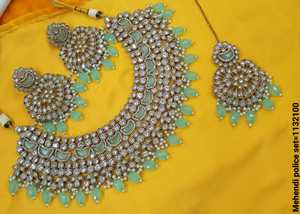 Nuevo diseño elegante chapado en oro tradicional Motipearl & Drop Kundan tachonado gargantilla collar pendiente Mangtika conjunto y conjunto de joyería Mujer - Product Image 5