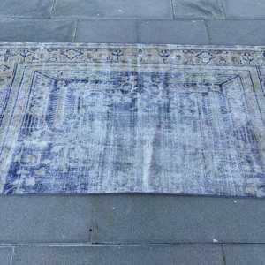 Alfombra Turca Vintage de 3.4x6.46 pies, Alfombra Decorativa, Alfombra de Lana Ikat Azul Grisáceo - Product Image 3