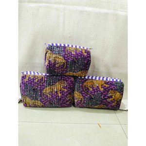Jaipuri Print Velvet Makeup Organizer <b>Bag</b> <b>with</b> <b>Zipper</b> Leopard Pattern Bohemian Style <b>Large</b> Capacity Cute <b>Storage</b> - Product Image 1