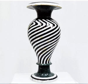 แจกันดอกไม้หินอ่อนสีดำ งานฝีมือประดับอัญมณี งานศิลปะมาร์เก็ตทรี ของสะสมตกแต่งบ้าน - Product Image 1