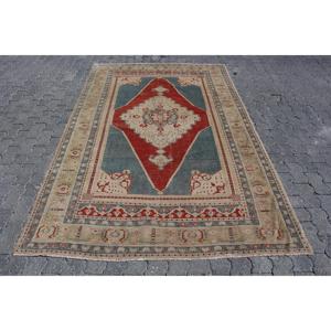 Alfombra Turca de 5.4x8.4 pies, Alfombra Vintage Grande, Alfombra Azul Camuflaje - Product Image 1