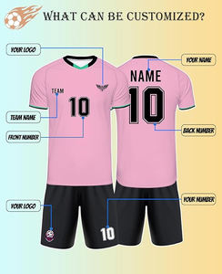 เสื้อฟุตบอลสีชมพูใส่ได้ทั้งชายและหญิงผ้าโพลีเอสเตอร์แบบ100% แห้งเร็วชุดพิมพ์ลายว่างเปล่าตำแหน่งโลโก้ด้านหน้าสำหรับนักฟุตบอล - Product Image 3