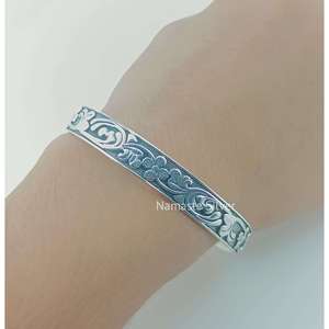 925 Sterling Silver Open <b>Cuff</b> Floral Bangle Handmade Adjustable Fine <b>Cuff</b> <b>Earrings</b> for Women's Birthday Valentine's Day - Product Image 4