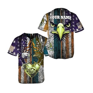 Maillot de baseball à manches courtes unisexe en maille 100 % polyester avec sublimation numérique d'aigle du drapeau américain, personnalisable avec le nom de l'équipe - Product Image 2