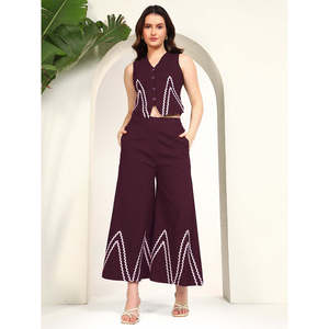 Deebaco Women's 2 Piece <b>Knitted</b> <b>Set</b> V-Neck Sleeveless Geometric Waistcoat and Ankle Length Pant Casual Spring Summer Co-Ord <b>Set</b> - Product Image 6