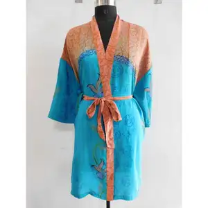 Garment Manufacturer Crepe Silk Fabric Kimono Robe Handmade Silk Fabric Kimono Dressing Gown For Women