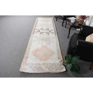 Turkish <b>Rug</b>, 3.1x11.2 ft <b>Runner</b> <b>Rug</b>, White Striped Wool Vintage <b>Rug</b> - Product Image 1