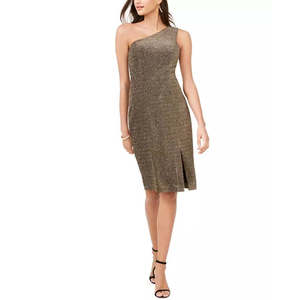 Abito tubino da donna Vince Camuto monospalla dorato in maglia glitterata con vita naturale, taglia 8 - Product Image 1