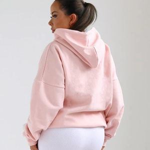 2025 New Arrival 100% Cotton <b>Velour</b> Long Comfortable Oversized <b>Hoodies</b> for Women Custom Made Front Printing Drop Shoulder Style - Product Image 2
