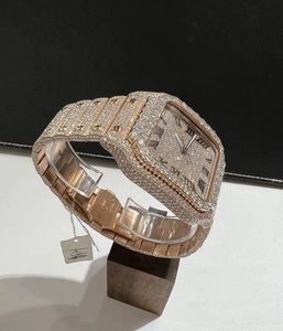 Montre Rectangle en acier inoxydable doré de 40mm avec mouvement mécanique ETA en diamant Moissanite VVS1 Montre de luxe entièrement glacée - Product Image 5