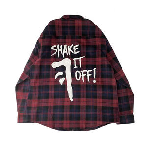 Etiquetas personalizadas para el cuello, Parche gráfico DRIPPING, Camisas a cuadros 100% algodón, Compra al por mayor, Sobrecamisas de streetwear, Chaqueta de franela de tallas grandes y altas - Product Image 2