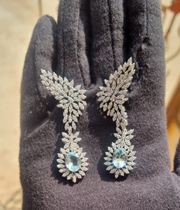 925 Collier en argent blanc Moissanite Beau collier et boucles d'oreilles Aqua Cadeau pour elle - Product Image 3
