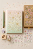 Ensemble cadeau de papeterie LABON Pastel Flower, carnet floral A5 avec stylo, autocollants, bloc-notes, ruban washi et gomme