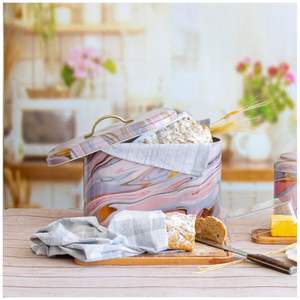 178x338x200mm Boîte à pain en métal à texture marbre rose et or avec poignée 9.8L Stockage et conteneur d'aliments - Product Image 4