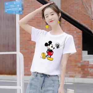 Camiseta de algodón con estampado gráfico personalizado para mujer, Camiseta básica de gran tamaño con cuello redondo de calidad de marca - Product Image 3