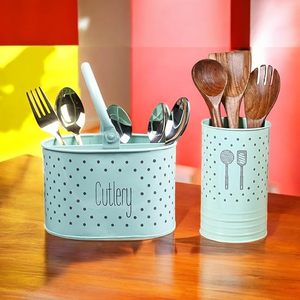 Organizador de utensilios de hierro de estilo antiguo con compartimentos divididos para organizar cubiertos por tipo o uso - Product Image 5