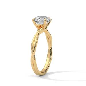 Bague de fiançailles solitaire classique à taille ronde, diamant de laboratoire 2 carats, en or jaune, blanc et rose, avec tige torsadée délicate, pour promesse - Product Image 5