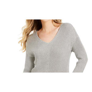 Maglione con Cappuccio da Donna Charter Club in Cotone Premium Testurizzato con Scollo a V, Casual Invernale/Autunnale, Lavorazione a Treccia, Logo Frontale, Grigio, Taglia L - Product Image 3