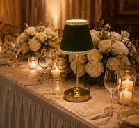 Abat-jour en tissu vert olive avec bords cousus rayés, lumière à piles pour la décoration de mariage et de fête