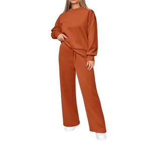 Survêtements d'hiver personnalisés pour femmes 2026, ensemble deux pièces à manches longues 100 % polyester avec motif uni, survêtement personnalisé - Product Image 2