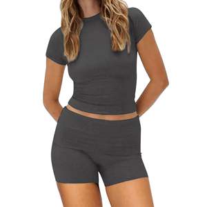 ชุดเสื้อผ้าออกกำลังกาย3ชิ้นสำหรับผู้หญิงกางเกงขาสั้นมีปกพิมพ์ลายสำหรับผู้ใหญ่ชุดโยคะออกกำลังกายในยิมฤดูร้อนระบายอากาศได้ - Product Image 3