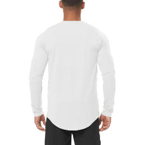 Camisetas Deportivas de Manga Larga para Hombre, de Algodón y Elastano, con Logotipo Personalizado, Diseño Sólido, Dobladillo Curvo, para Fitness y Running - Product Image 5