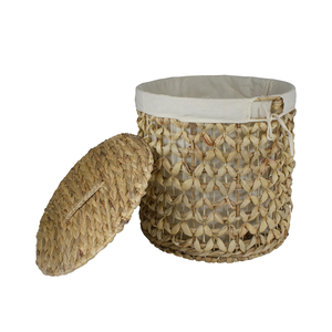 Eco-friendly Woven Water Hyacinth <b>Laundry</b> <b>Hamper</b> Basket with Cotton Liner and Lid Cheap Price from Vietnam B2B Factory - Product Image 2