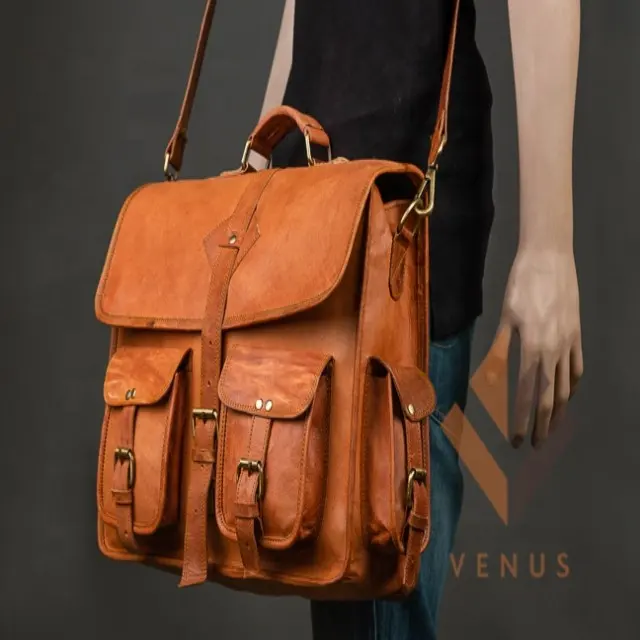 Genuine Goat Leather India Made Men's Leather Messenger Bag By Venus Leather India Handmade Vintage Fashionable Bag Backpack