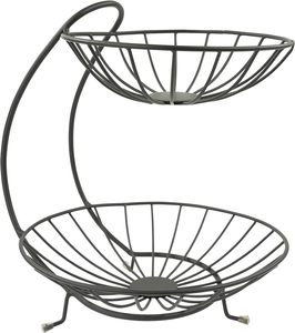 2-Tiered Rattan Storage <b>Baskets</b> Kitchen Counter Top Hanging Organizer for Fruit <b>Bread</b> and Home Use with Handles - Product Image 1