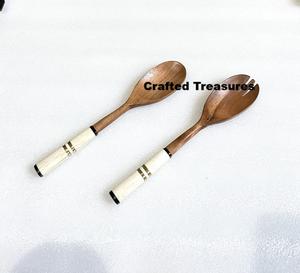 Ustensile de cuisine, serveur de salade en bois et en os, fourchette et cuillère à dîner durable, accessoires de cuisine à long manche - Product Image 2