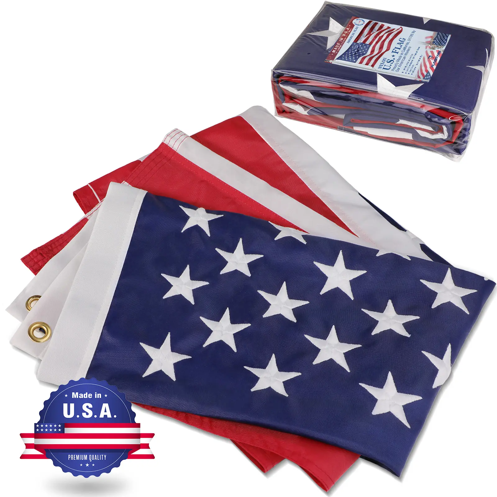 Bandiera americana all'ingrosso diretta in fabbrica bandiera americana 2.5ft x 4ft bandiera in Nylon con occhielli con stelle ricamate realizzati negli stati uniti