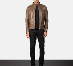 Veste universitaire unisexe de haute qualité, homme, uni, marron, cuir véritable, col à revers, fermeture éclair, design élégant pour l'hiver - Product Image 5
