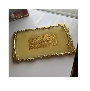 Plateau de service en résine époxy pour viande légumes fromage et plateau de service avec bord en laiton à des prix raisonnables - Product Image 1