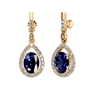 Boucles d'oreilles élégantes en or massif 14 carats, clous d'oreilles de luxe en saphir synthétique, diamants, bijoux fins OEM ODM, certificat IGI pour femmes - Product Image 4