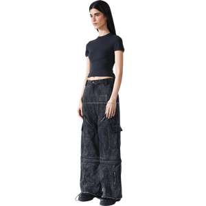 Personalizado bordado ácido lavado Denim pierna ancha pantalones versátiles 100% algodón desgastado estilo Casual al por mayor - Product Image 5