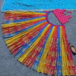 Impresión igital lehenga choli para mujer, ropa navrari, tasa de fabricante - Product Image 4