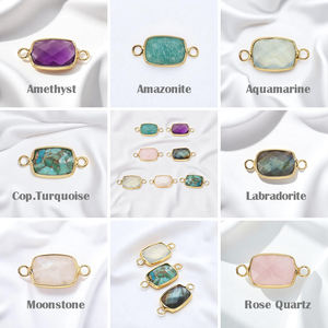 Cuarzo Rosa rectángulo forma facetada piedra preciosa encanto doble fianza conectores joyería hecha a mano joyería personalizada encantos al por mayor - Product Image 2