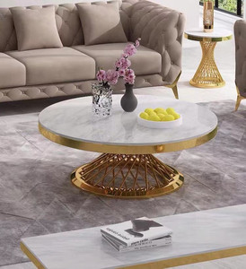 Table basse de luxe nordique durable, design moderne, finition en acier inoxydable et marbre, meubles pour la maison, l'appartement et le salon - Product Image 1