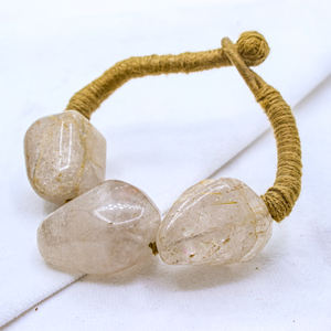 Pulsera de Cuarzo rutilado dorado Natural para mujer, hilo de piedras preciosas de forma desigual para curación de Chakra, producto mayorista de joyería - Product Image 1