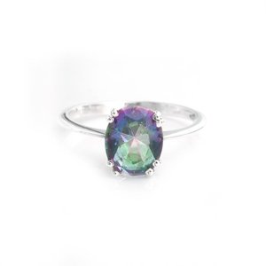 Anillo de Plata de Ley 925 con Cuarzo Místico, Piedra Preciosa Natural, Regalo de Boda y Compromiso para Ella, R0052-GS - Product Image 1