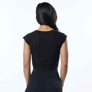 Performance Fit Women's Blackout Scoop Hem <b>Crop</b> <b>T</b>-<b>Shirts</b> 95% Cotton 5% Spandex <b>Fitted</b> Cap Sleeves Raglan Shaped Crew Neck Summer - Product Image 2